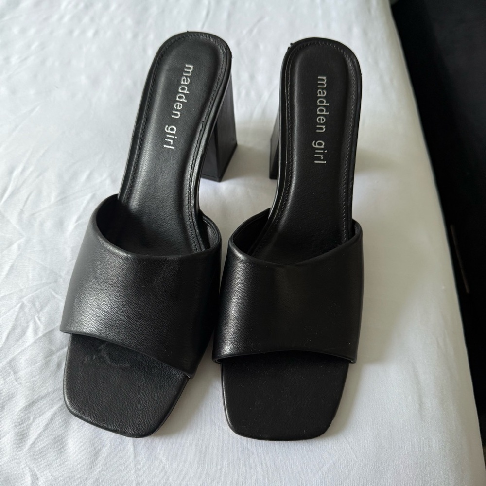 Madden Girl Black Heeled Slides